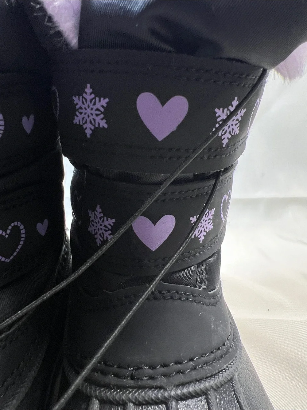 Kids Black & Lilac Snow Boots with Heart Accents